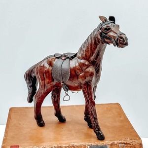 Vintage Leather Horse Figurine , Leather Horse Sculpture , Statue